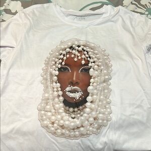 White Graphic T-Shirt with Artistic Face Design